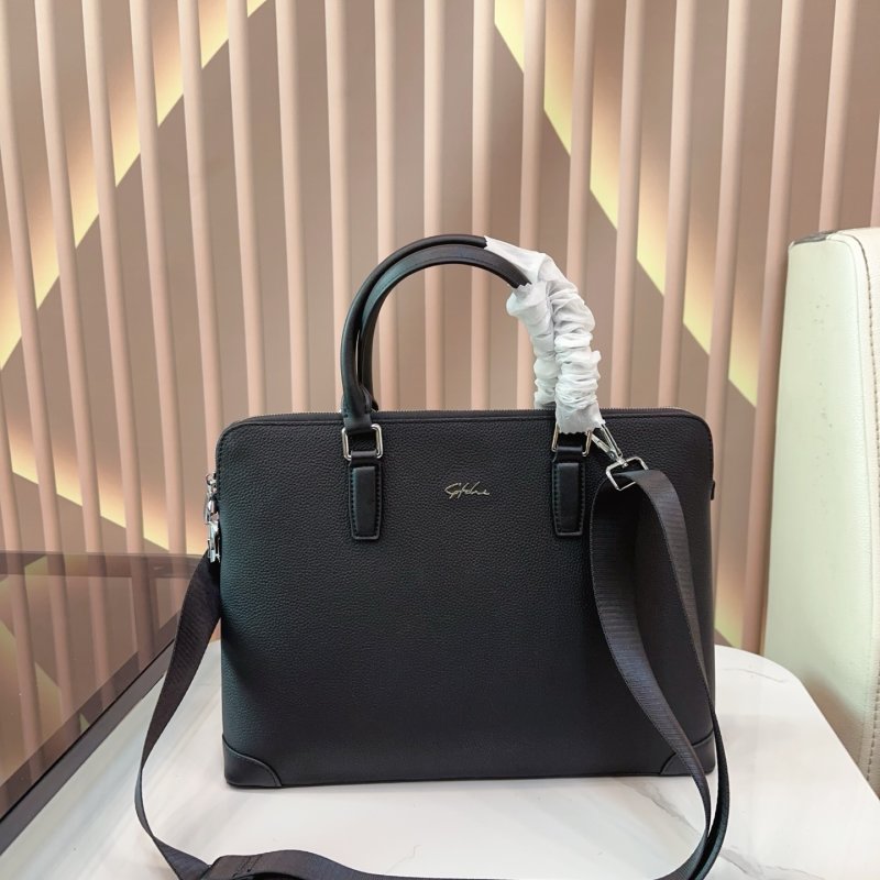 Black Leather Business Briefcase Messenger Bag