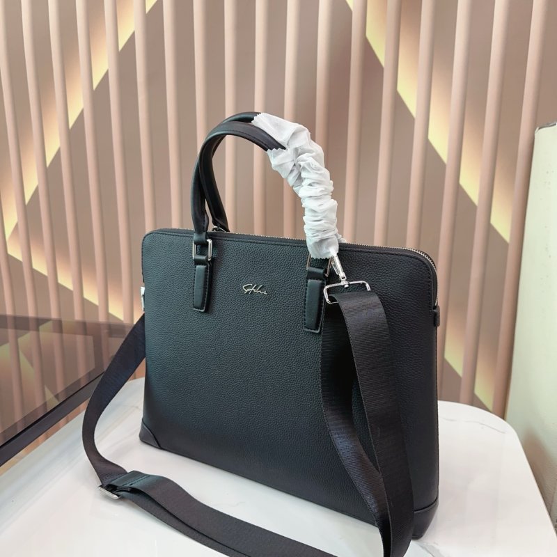 Black Leather Business Briefcase Messenger Bag view