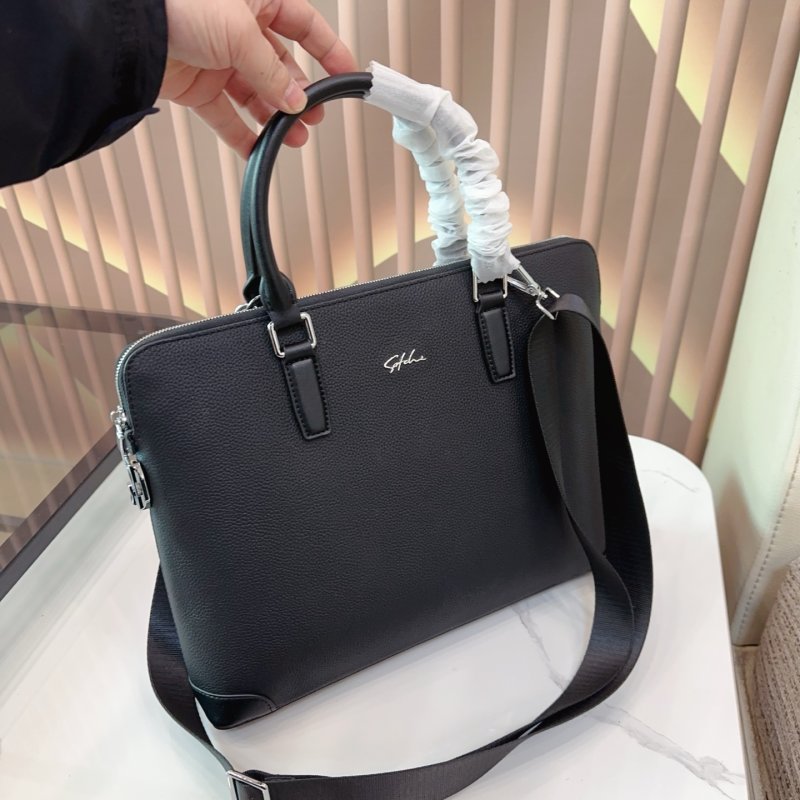 Black Leather Business Briefcase Messenger Bag view