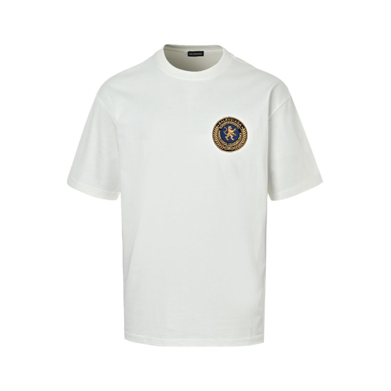 White Crew Neck T-Shirt with Gold Crest Logo view