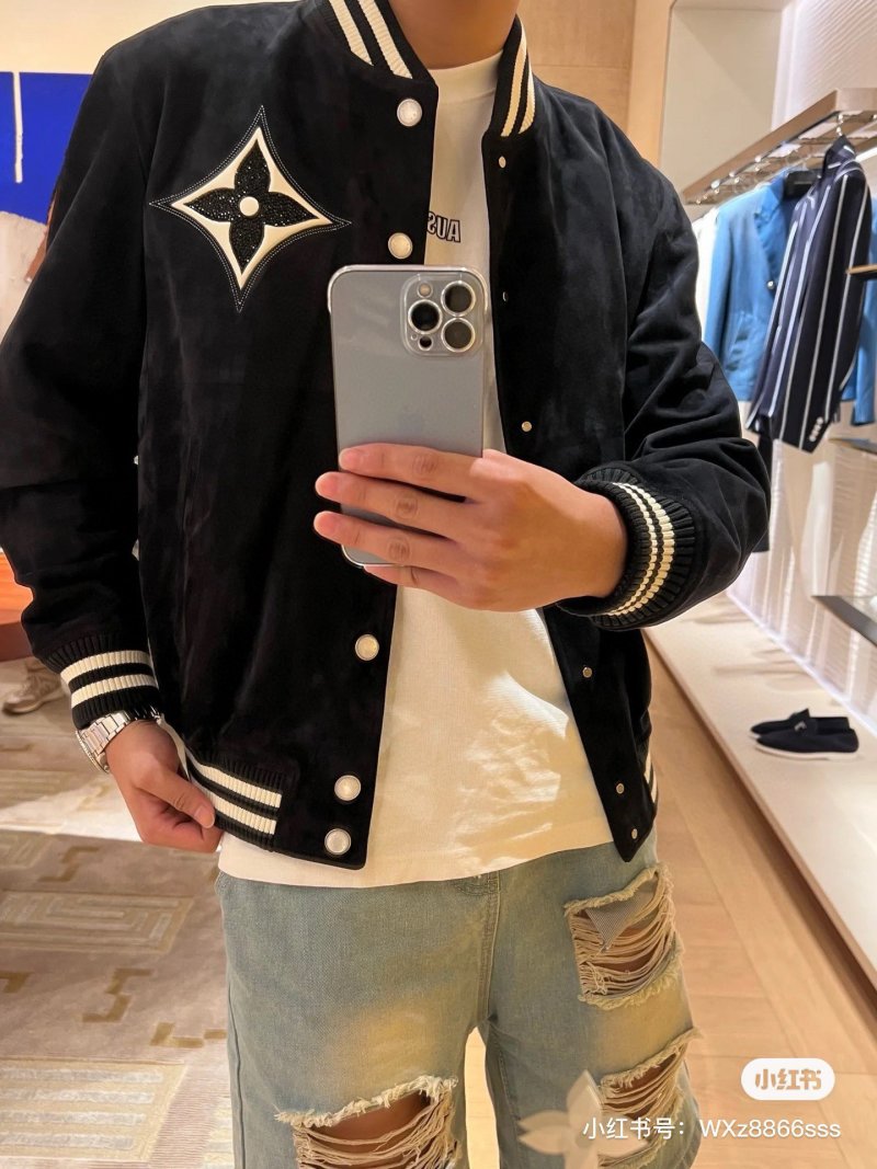 Louis Vuitton Black Wool Varsity Bomber Jacket