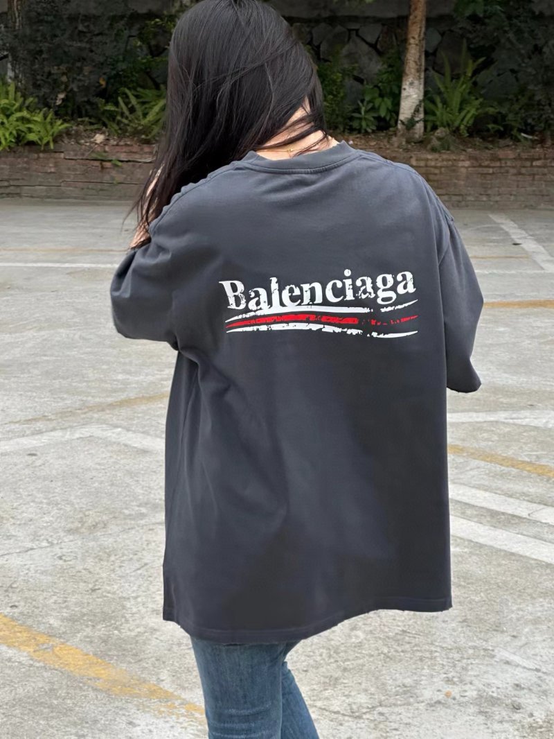 Balenciaga Black Logo T-Shirt with Red Stripe