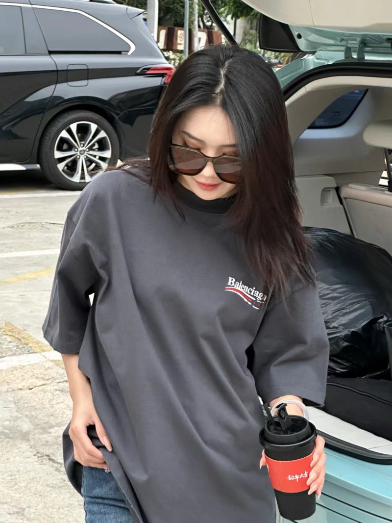 Balenciaga Black Logo T-Shirt with Red Stripe view
