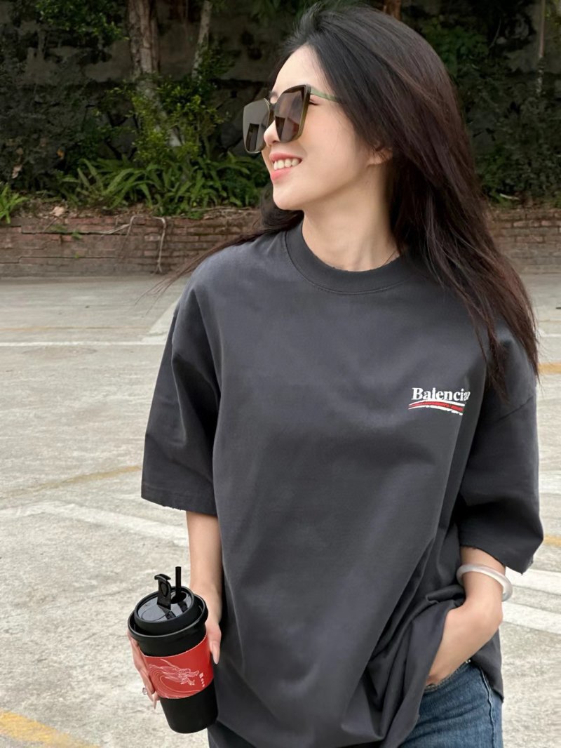 Balenciaga Black Logo T-Shirt with Red Stripe view