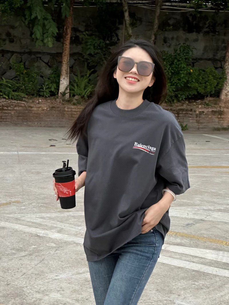Balenciaga Black Logo T-Shirt with Red Stripe view