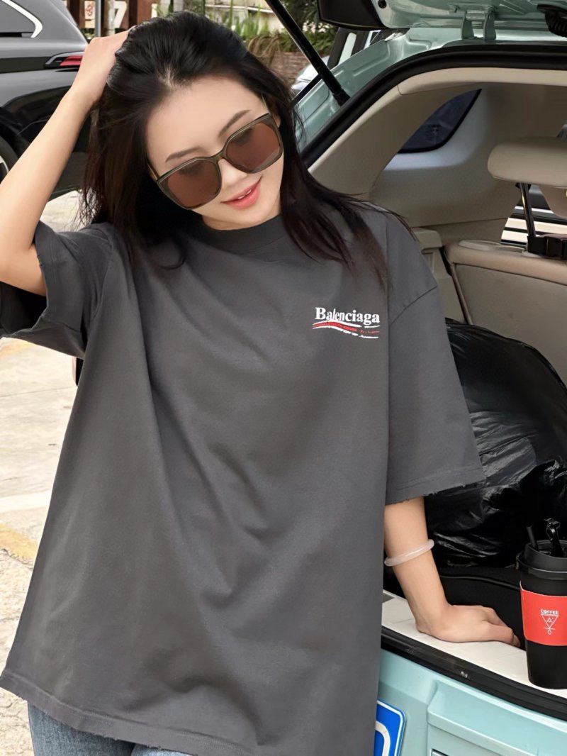Balenciaga Black Logo T-Shirt with Red Stripe view