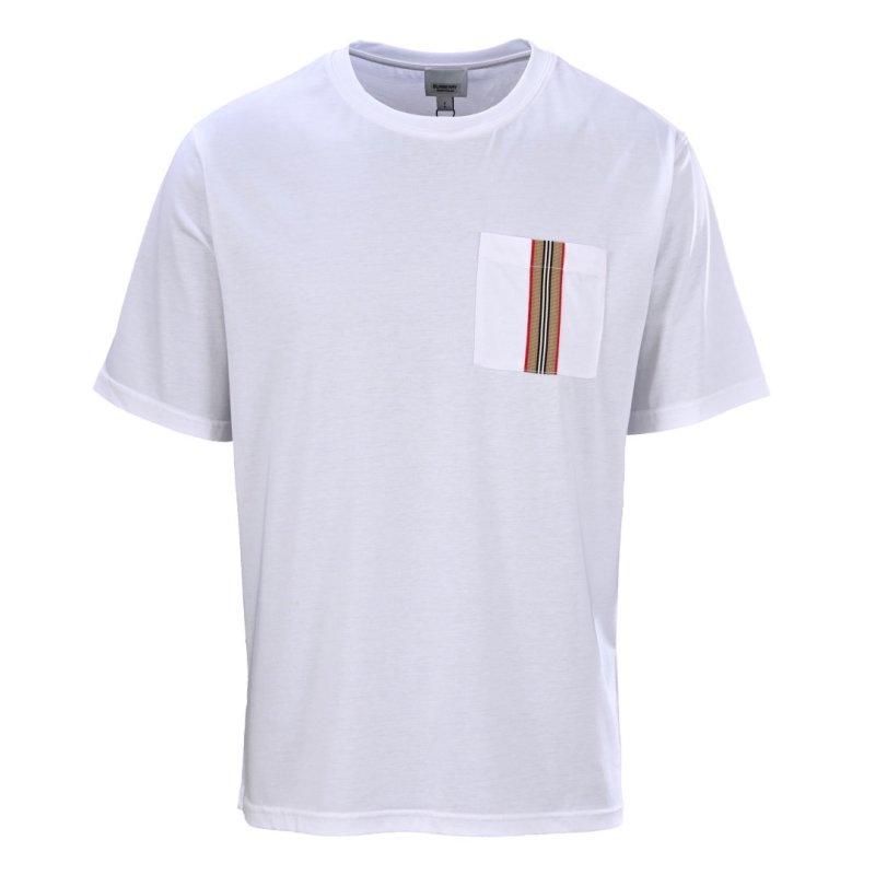 Burberry White Pocket T-Shirt with Striped Trim view