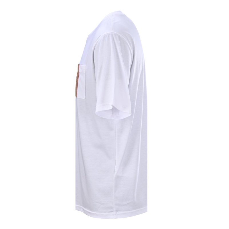 Burberry White Pocket T-Shirt with Striped Trim view