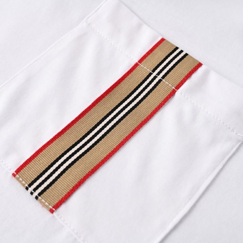 Burberry White Pocket T-Shirt with Striped Trim view
