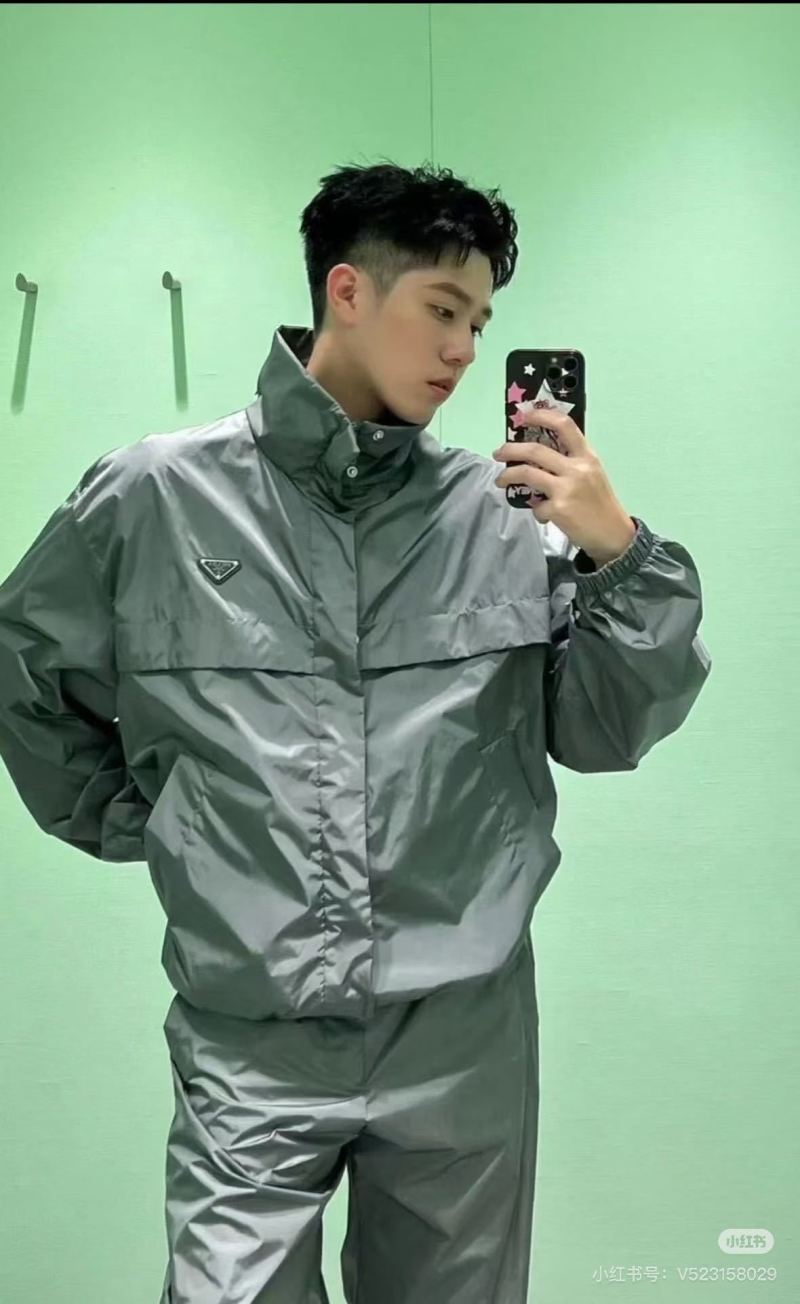 Prada Grey Technical Nylon Windbreaker Jacket view