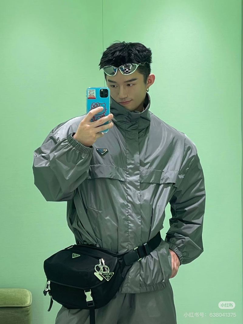 Prada Grey Technical Nylon Windbreaker Jacket view