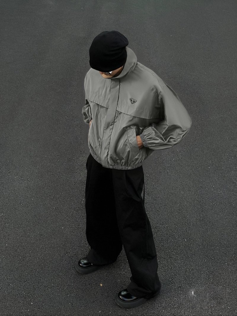 Prada Grey Technical Nylon Windbreaker Jacket view