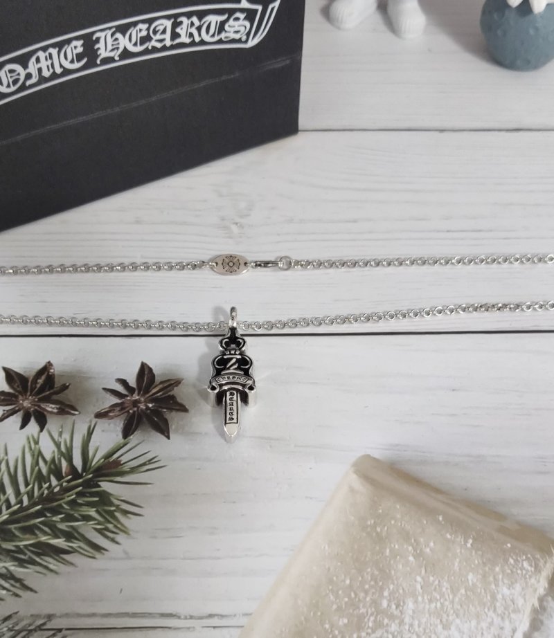 Chrome Hearts Classic Dagger Pendant Silver Chain Necklace view