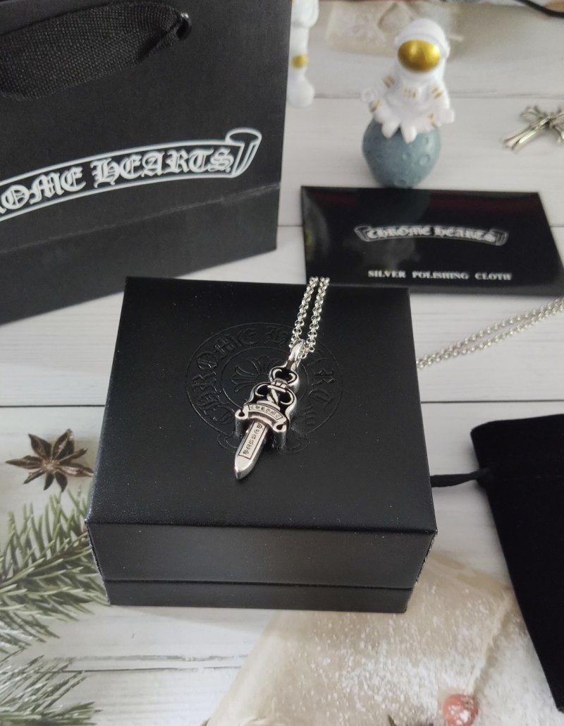 Chrome Hearts Classic Dagger Pendant Silver Chain Necklace view