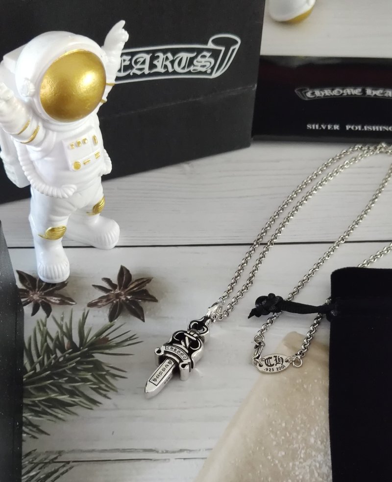 Chrome Hearts Classic Dagger Pendant Silver Chain Necklace view