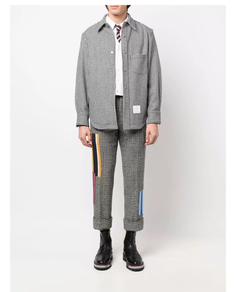 Grey Houndstooth Check Button-Up Overshirt