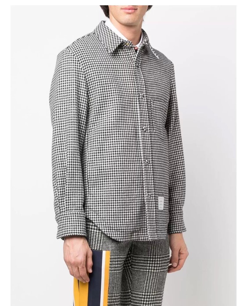 Grey Houndstooth Check Button-Up Overshirt view