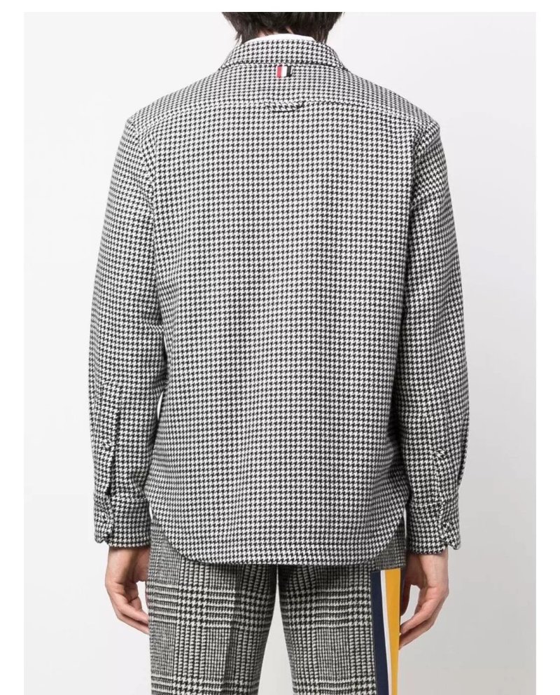 Grey Houndstooth Check Button-Up Overshirt view