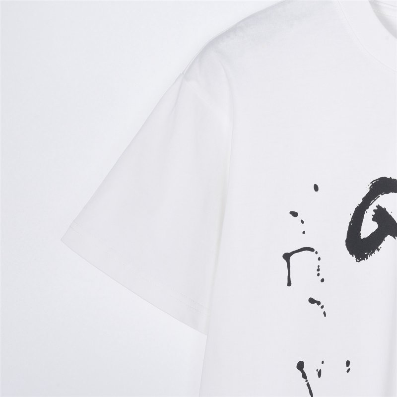 White Graphic Brushstroke T-Shirt with Black Print view