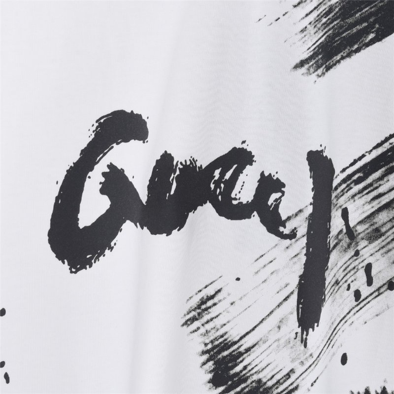White Graphic Brushstroke T-Shirt with Black Print view