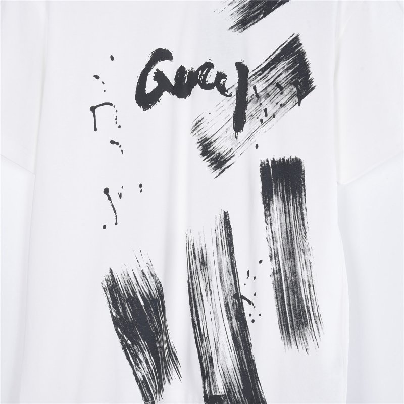White Graphic Brushstroke T-Shirt with Black Print view