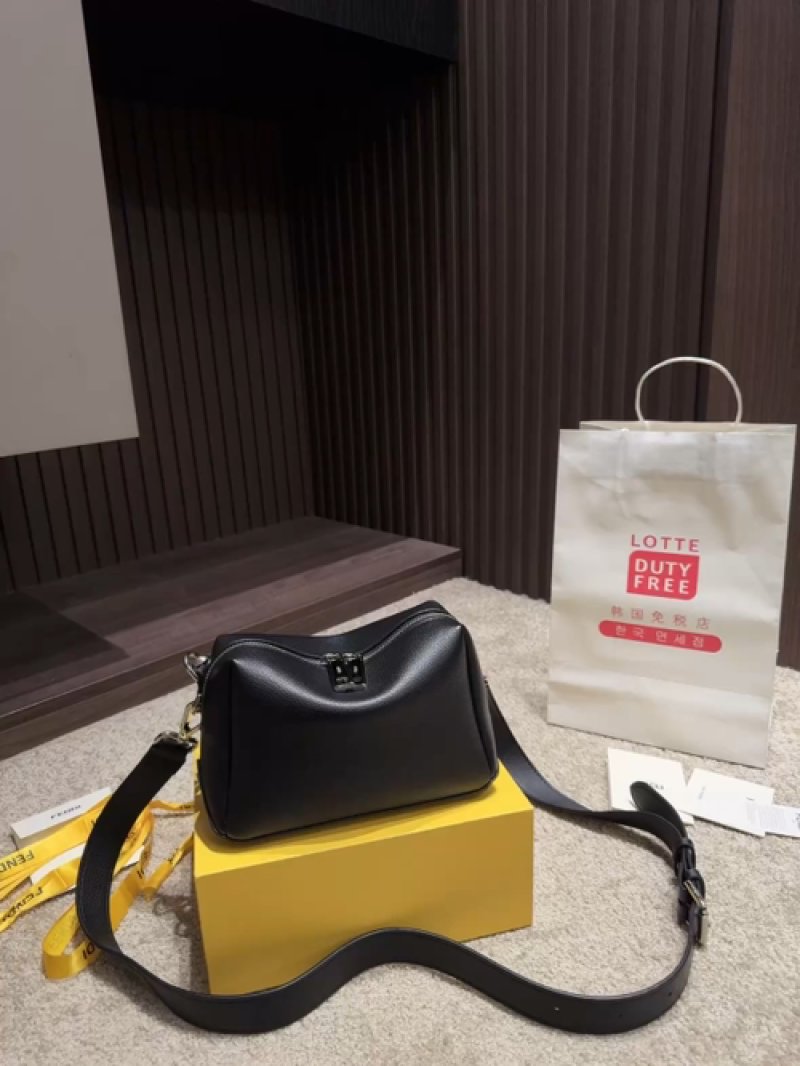 Black Leather Shoulder Bag with Gold Hardware