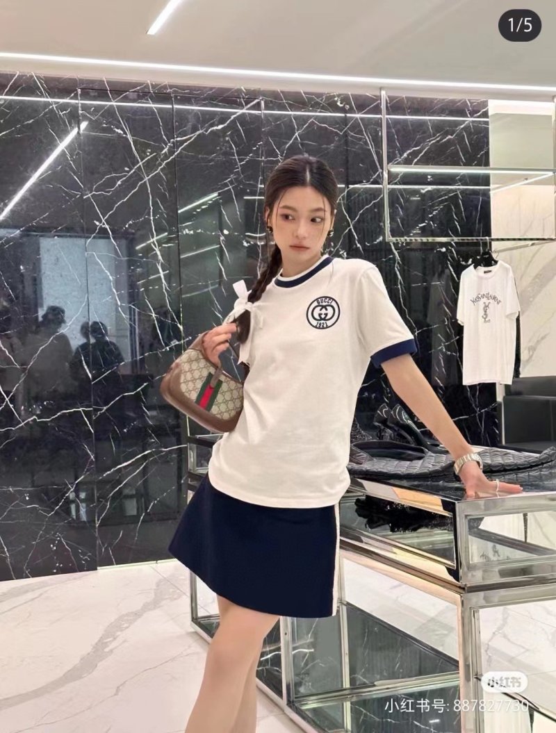 White Crew Neck T-Shirt with Navy Ringer Trim and Emblem view