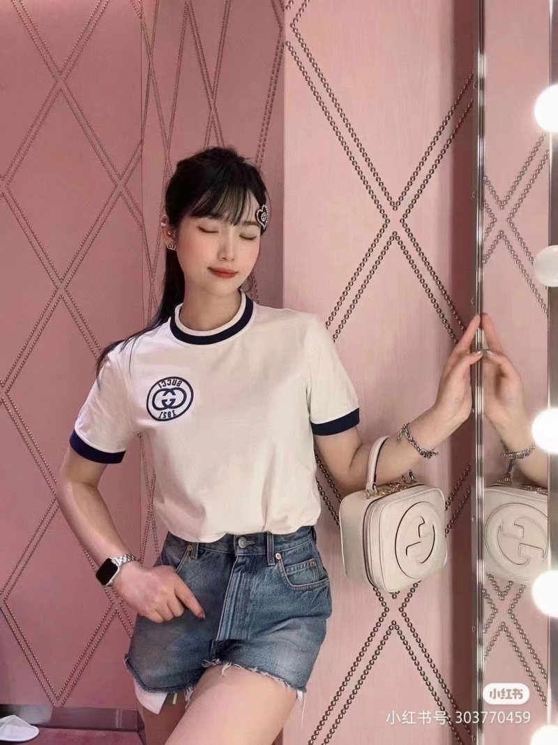 White Crew Neck T-Shirt with Navy Ringer Trim and Emblem view