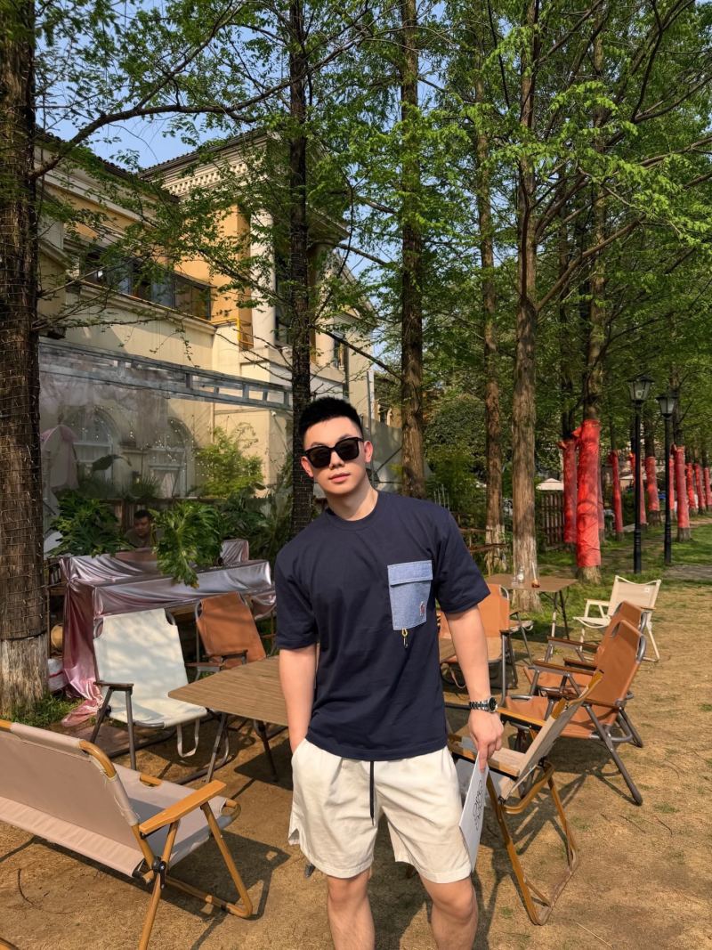 Navy Blue Pocket T-Shirt with Denim Panel
