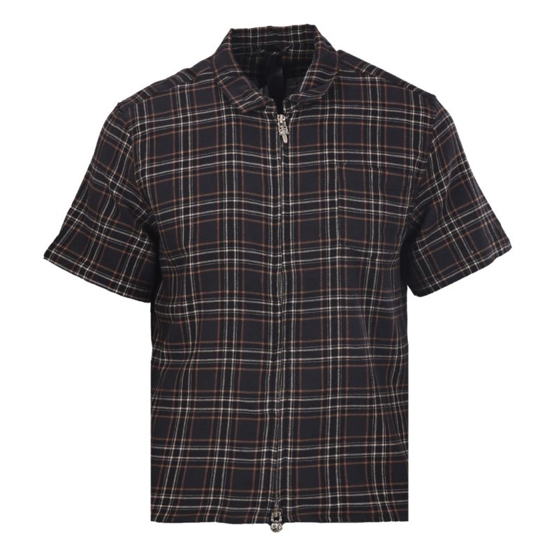 Black Plaid Short Sleeve Button-Up Shirt view