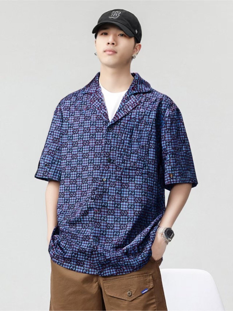 Blue Checkered Short Sleeve Casual Shirt view