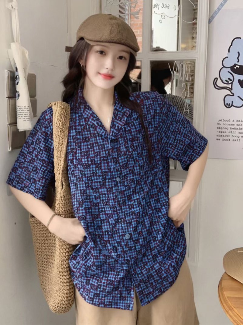 Blue Checkered Short Sleeve Casual Shirt view