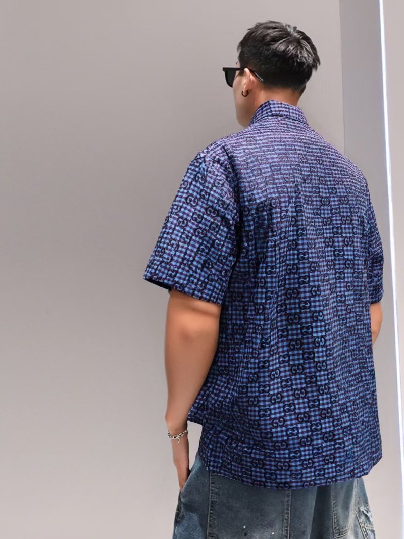 Blue Checkered Short Sleeve Casual Shirt view