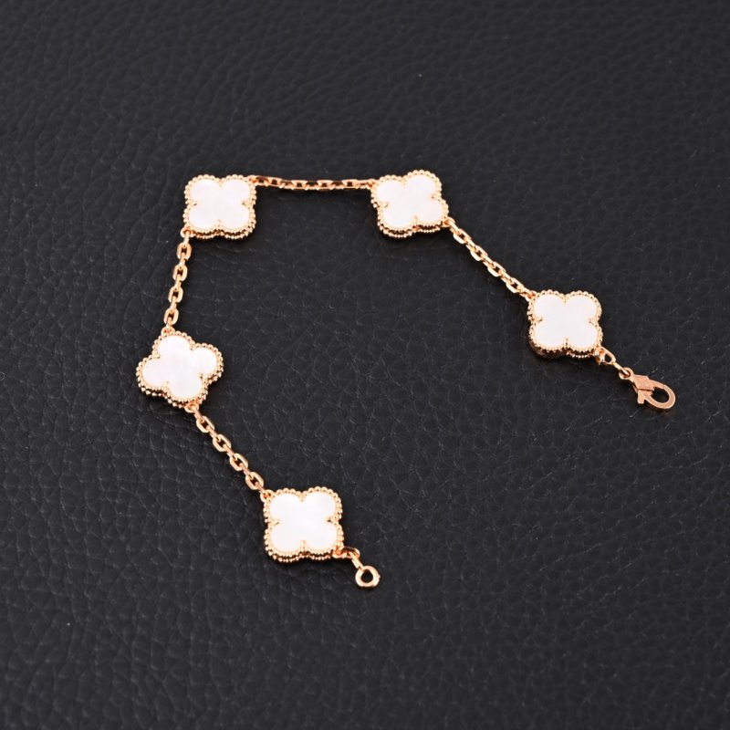 Van Cleef & Arpels Alhambra White Clover Bracelet - Gold Tone view