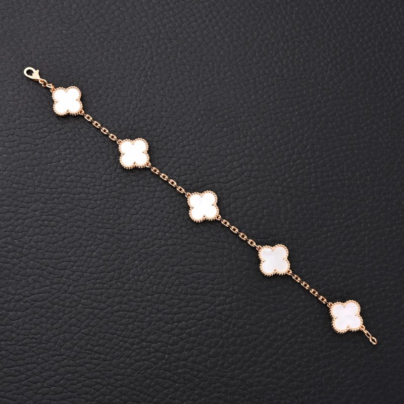 Van Cleef & Arpels Alhambra White Clover Bracelet - Gold Tone view