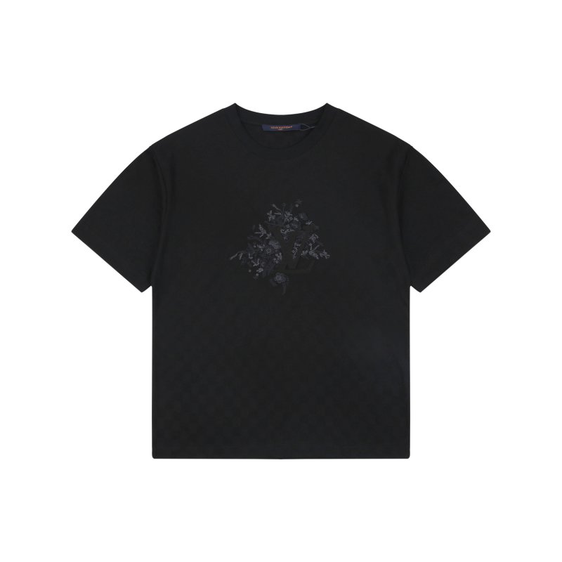 Louis Vuitton Floral Checkerboard Short Sleeve T-Shirt Black