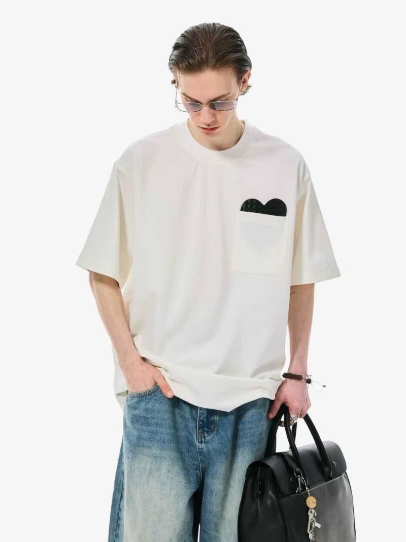 Cream Oversized T-Shirt with Black Pocket Detail