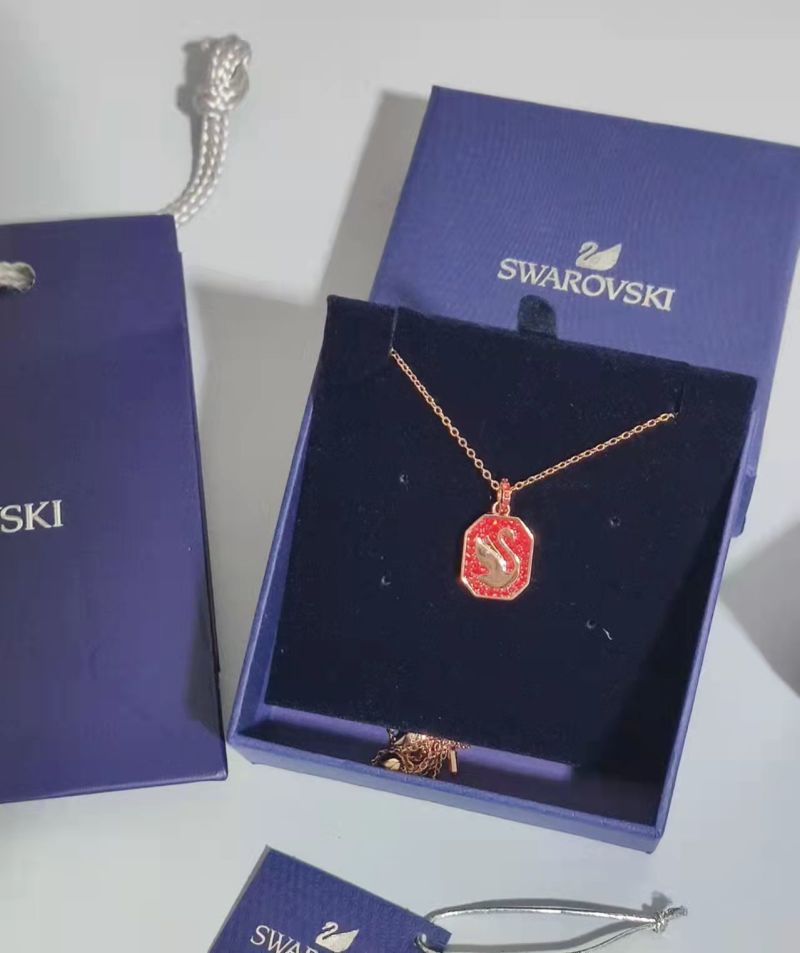 Red Swan Pendant Necklace with Crystal Details view