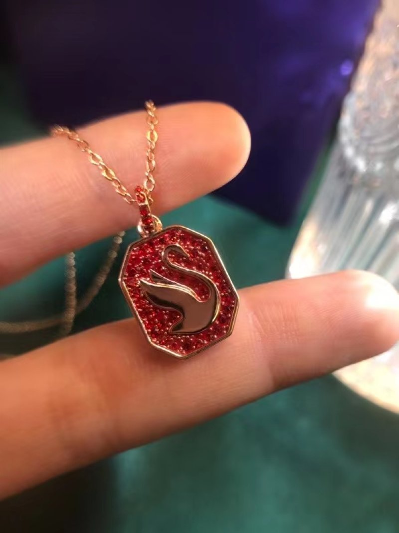 Red Swan Pendant Necklace with Crystal Details view