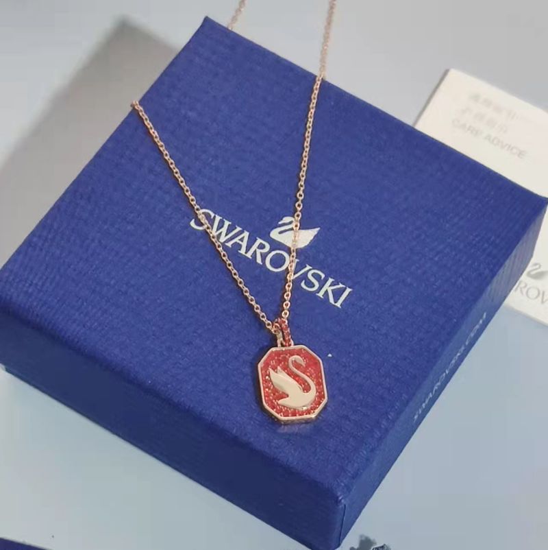 Red Swan Pendant Necklace with Crystal Details view