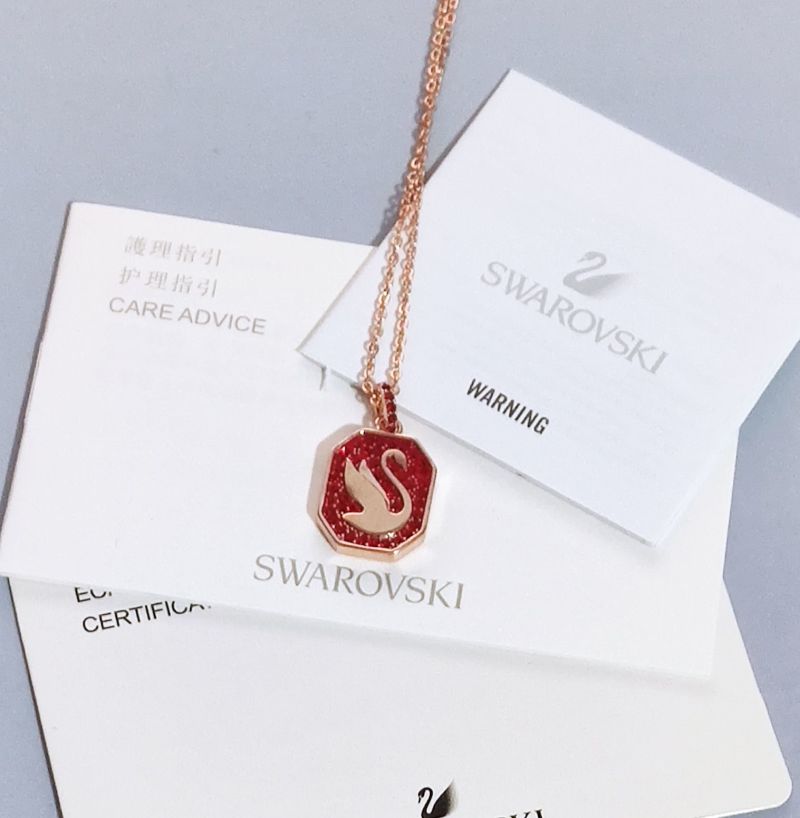 Red Swan Pendant Necklace with Crystal Details view