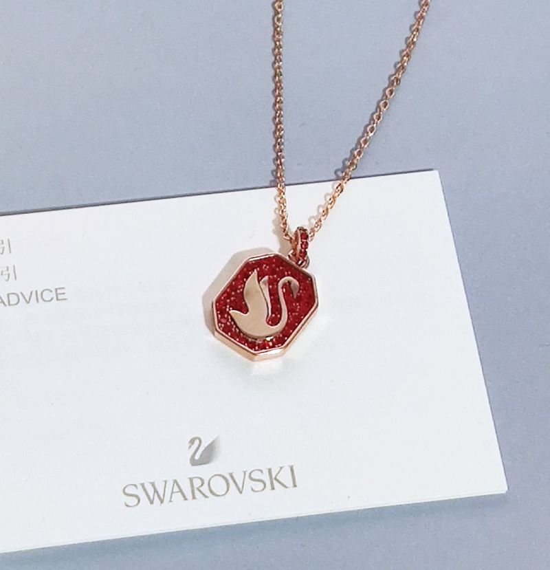 Red Swan Pendant Necklace with Crystal Details view