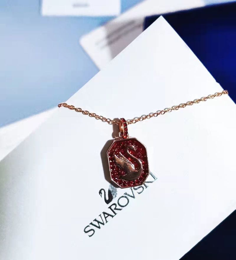 Red Swan Pendant Necklace with Crystal Details view