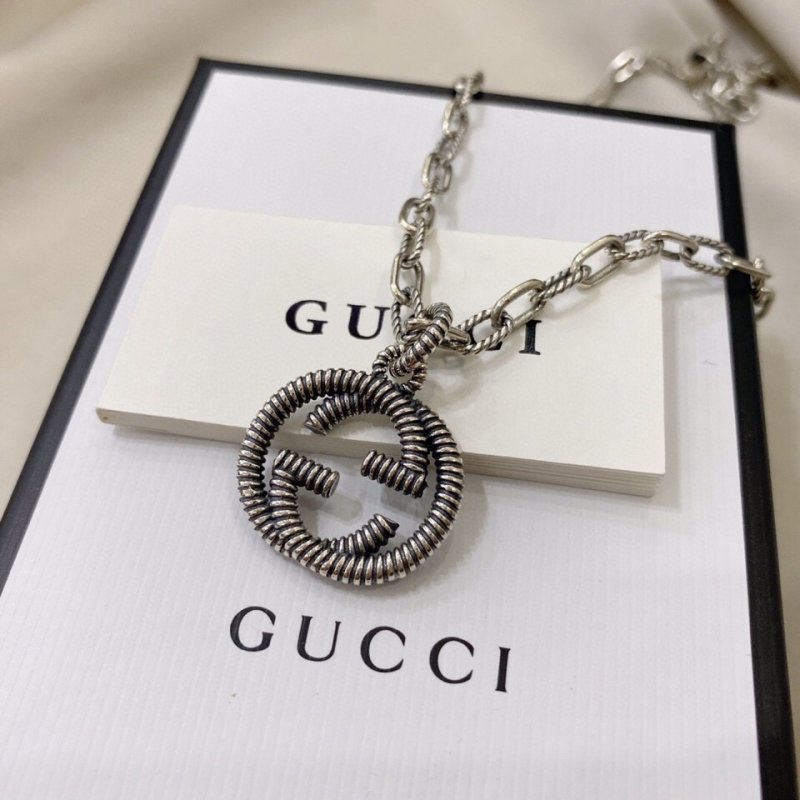 Gucci Double G Textured Silver Pendant Necklace view