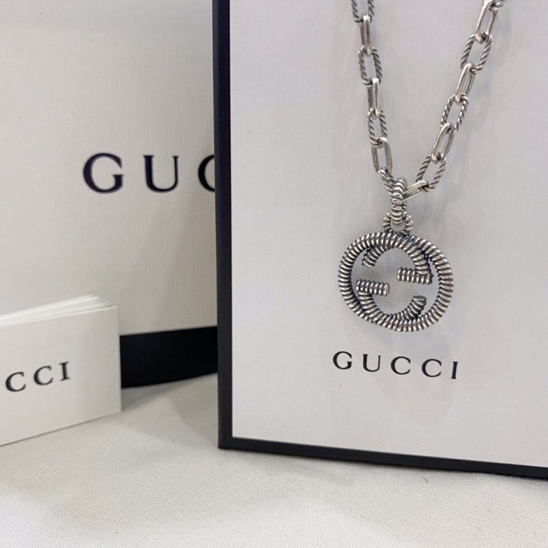 Gucci Double G Textured Silver Pendant Necklace view