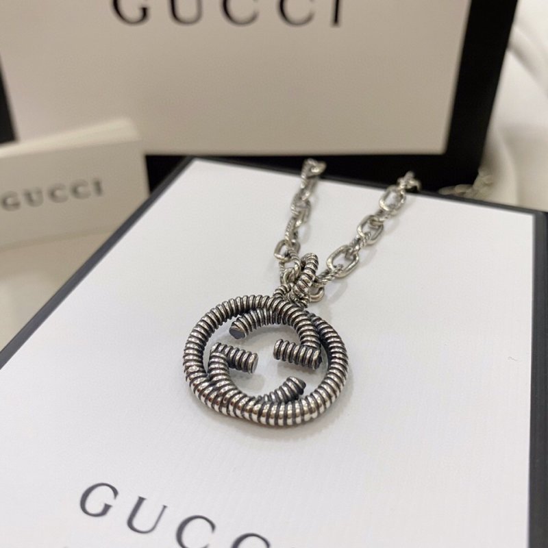 Gucci Double G Textured Silver Pendant Necklace view