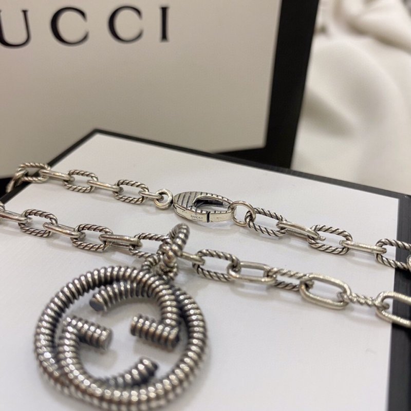 Gucci Double G Textured Silver Pendant Necklace view