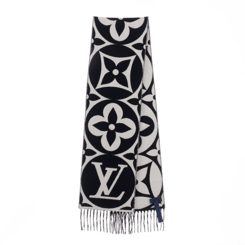 Louis Vuitton LV Monogram Double-Sided Wool Cashmere Scarf Black White view