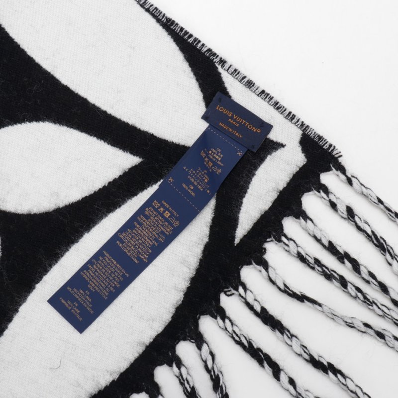 Louis Vuitton LV Monogram Double-Sided Wool Cashmere Scarf Black White view