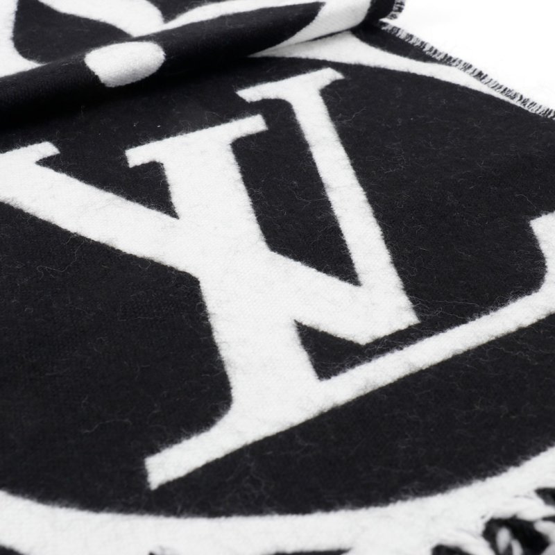 Louis Vuitton LV Monogram Double-Sided Wool Cashmere Scarf Black White view